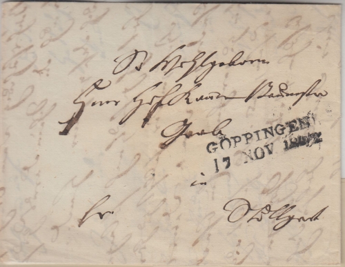 Württemberg - Göppingen 17. NOV 1842 Francobrief n. Stuttgart - mit Inhalt