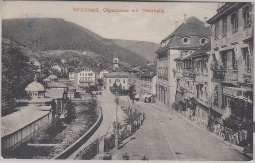 Württemberg - Wildbad Olgastraße Trinkhalle sw-AK gelaufen 1912
