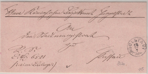 Bayern - Ingolstadt 18/7 22mm-K1 portofreie Regierungssache n. Passau ca. 1868