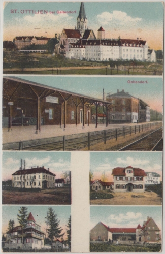 Bayern - St. Ottilien Geltendorf Bahnhof u.a. farb. Mehrbild-AK gelaufen 1918