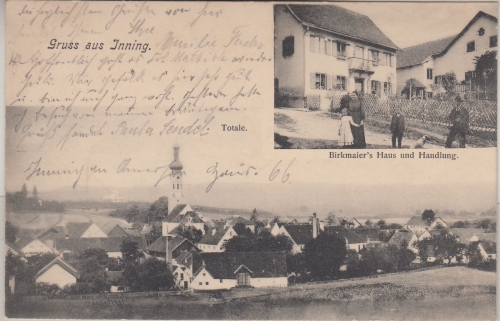 Bayern - Inning Birkmaier's Handlung sw-Mehrbild-AK gelaufen 1912