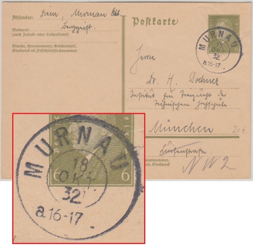 DR - Murnau 18. OKT 32 Reserve-K2 (aptiert !) Ganzsache n. München
