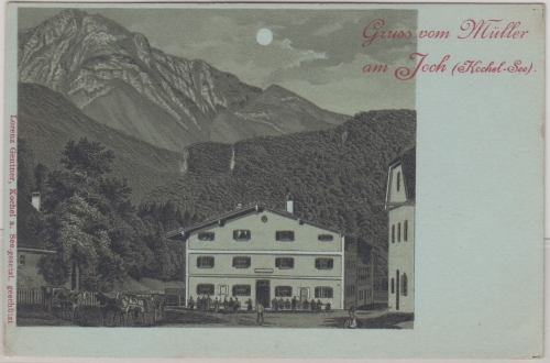 Bayern - Kochel Gasthaus Müller am Joch Mondschein-Litho ungelaufen ca. 1895