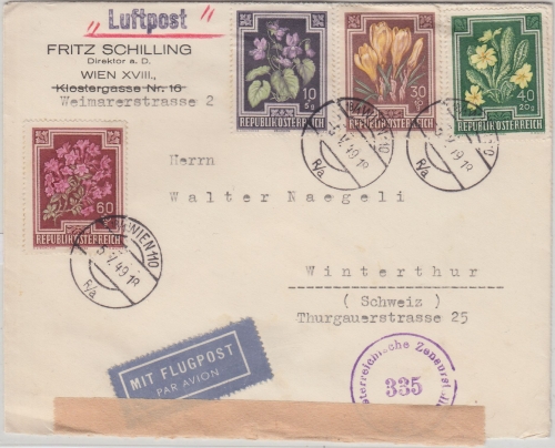Österreich - 60 Gr. u.a. TBC-Fonds Luftpostbrief i.d. SCHWEIZ Wien 1949