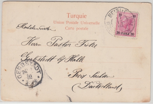 Österreich/Levante - 20 Pa./10 H. Karte Beirut - Gerbstädt 1902