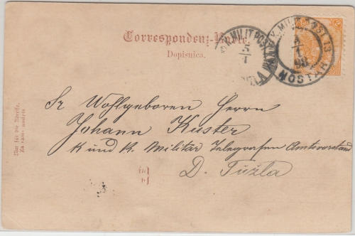 Bosnien & Herzegowina - 2 Kr. Doppeladler Karte KuK Militärpost 13 Mostar 1898