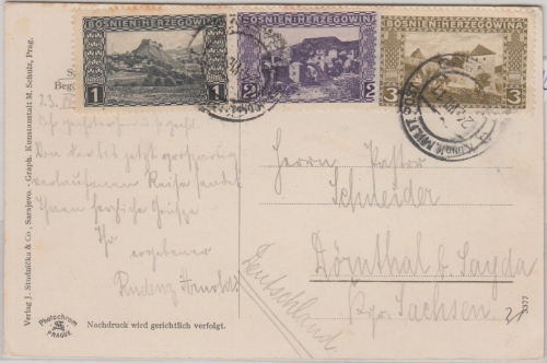 Bosnien & Herzegowina - 1+2+3 H. Landschaften Karte Sarajevo - Dömthal 1911910
