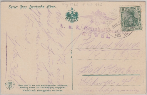 Ungarn - KuK Bahnhofskommandatur Kowel Ung. FpA 163 Karte n. Bad Harzburg 1916