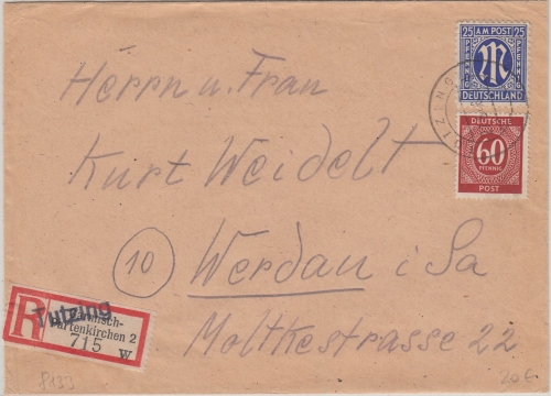 All.Bes./AM-Post - Tutzing 1946 Einschreibebrief n. Werdau R-Notmaßnahme