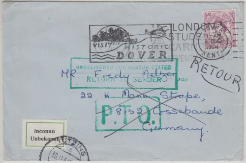 England - Tutzing 1964 Brief v. London Fehlleitung/O-8132 Cossebaude !
