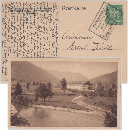 DR - Bahnpost Bayrischzell Holzkirchen Zug 1316 Karte Fischbachau Augsburg 1925