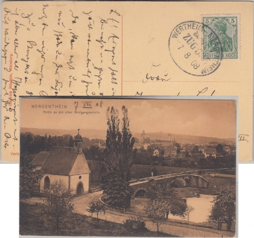 DR - Bahnpost Wertheim Mergentheim Zug 535 Karte Mergentheim - Stuttgart 1908