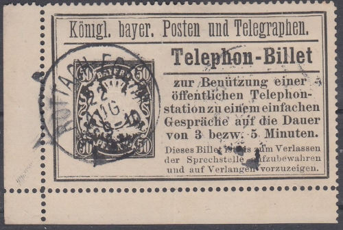 Bayern - 50 Pfg. Telephon-Billet K1 Rottach-Egern 1899