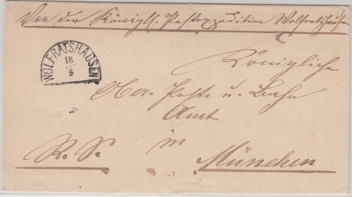 Bayern - Wolfratshausen 18/5 HKS Dienstbrief (Postexpedition) n. München 1871