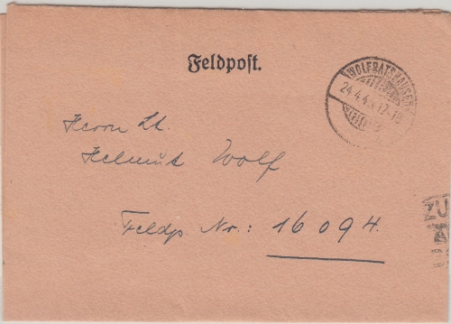 DR - Wolfratshausen 24.4.45 Feldpostbrief an Fp.Nr. 16094 (Italien) Überroller !