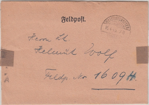 DR - Wolfratshausen 16.4.45 Feldpostbrief an Fp.Nr. 16094 (Italien) Überroller !