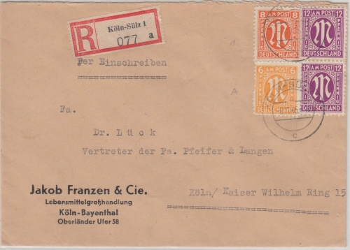 AM-Post - Köln-Sülz 6.11.45 Ortseinschreibebrief