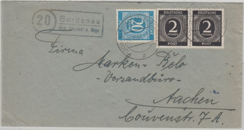 All.Bes./Kontrollrat - (20) Bordenau ü. Neustadt a.Rbge. Brief n. Aachen 1947
