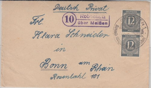 All.Bes./Kontrollrat - (10) Robschütz ü. Meißen Brief n. Bonn 1946