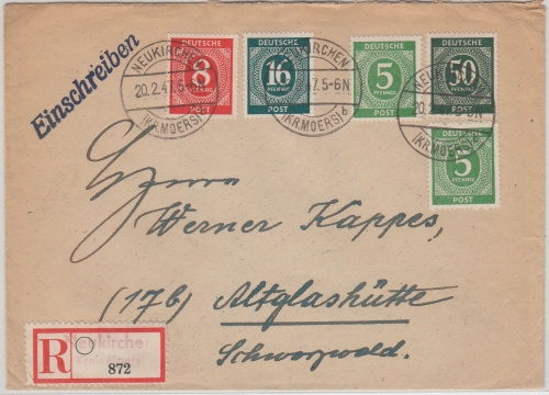 All.Bes./Kontrollrat - Neukirchen (Kr. Moers) Einschreibebrief 20.2.47