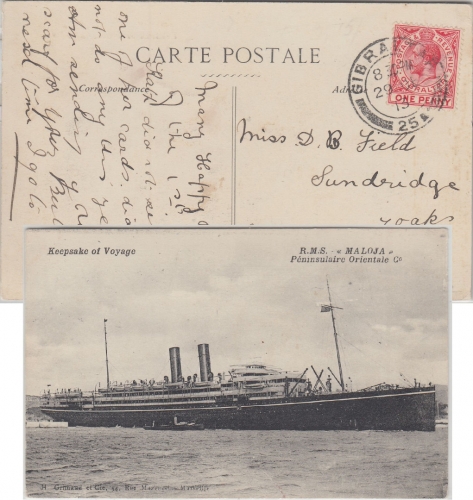 Gibraltar - 1 P. Eduard VII. AK Passagierdampfer RMS Maloja n. Kent 1913