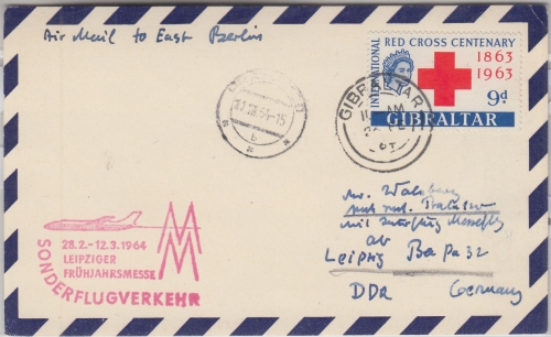 Gibraltar - Zuleitungspost Leipziger Frühjahrsmesse Sonderflug Leipzig Prag 1964