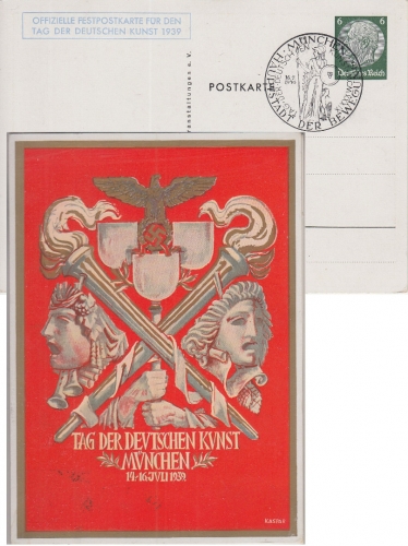 DR - Tag d. Deutschen Kunst 1939 6 Pfg. Hindenburg Privatganzsache SST München