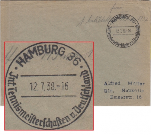 DR - Hamburg 36 Int. Tennismeisterschaften 1938 SST Postsache n. Berlin