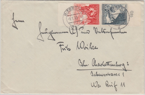 DR - 4+8 Pfg. WHW/Alpenblumen Oberränder Brief Giessen - Berlin 1939