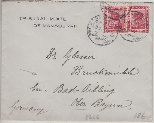 Ägypten/Bayern - 2x5 M. Sphinx Brief Mansura - Bruckmühl b. Aibling 1914