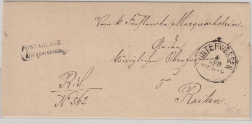 Bayern - Postablage Marquartstein L2 Dienstbrief K1 Unterwessen - Raiten 1874