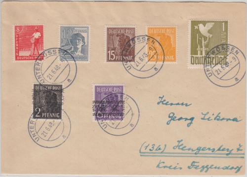 All.Bes./Währungsreform - Unterwössen 21.6.48 Mischfrankatur alte/neue Währung
