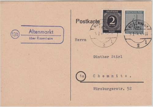 All.Bes. - (13b) Altenmakrt ü. Rosenheim Landpost-Ra2 Drucksache n Chemnitz 1946