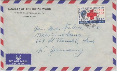 Hongkong - 1,30 $. 100 J. Rotes Kreuz Luftpostbrief Beaconsfieldhouse 1963