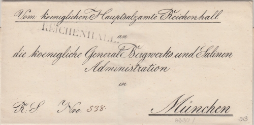 Bayern - Reichenhall L1 Dienstbrief Hauptsalzamt n. München 1843