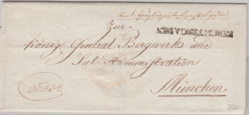 Bayern - Berchtesgaden L1 kopfst. Dienstbrief Hauptsalzamt n. München ca. 1840