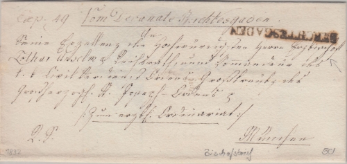 Bayern - Berchtesgaden L1 kopfst. Bischofsbrief n. München 1832
