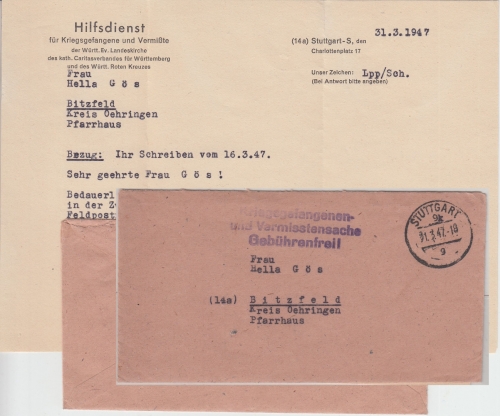 All.Bes. - Stuttgart 1947 portofreie Kriegsgefangenensache n. Bitzfeld Inhalt !