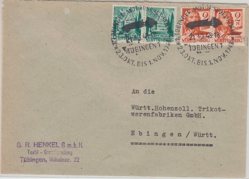 FZ/Württemberg - Tübingen 21.10.48 SST Motorsportschau Brief n. Ebingen