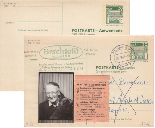 BRD - 20/20 Pfg. Bauwerke Ganzsache Doppelkarte n. ITALIEN Planegg 1968