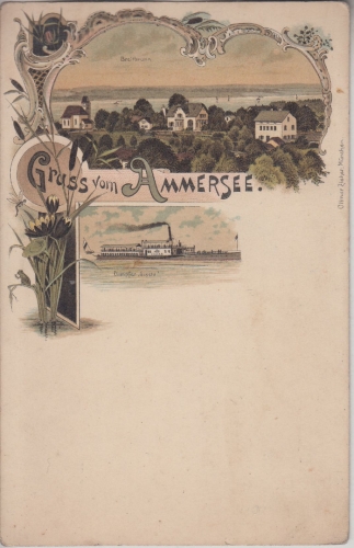 Bayern - Ammersee Breitbrunn Mehrbild-Farblitho ungelaufen ca. 1895/1900