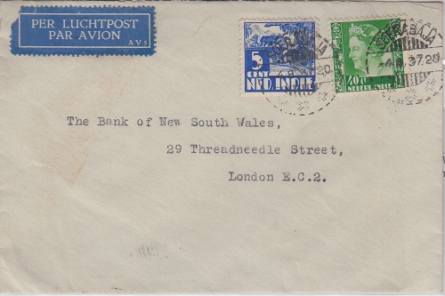 Niederl. Indien - 40 C. Wilhelmina u.a. Luftpostbrief n. ENGLAND Soerabaja 1937