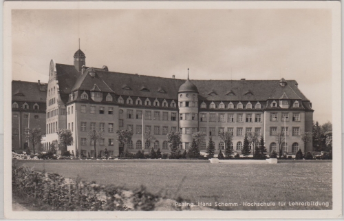 Bayern - München Pasing Hans-Schemm-Hochschule sw-Fotokarte gelaufen 1940