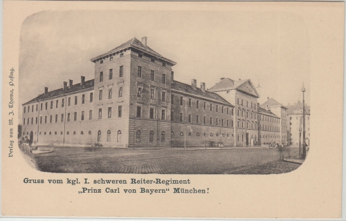 Bayern - München Kaserne schw. Reiter-Rgt. Prinz Carl v. Bayern sw-AK ca. 1900