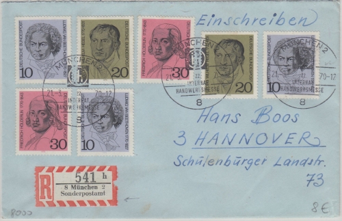 BRD - München 22. Int. Handwerksmesse Einschreibebrief + Sonder-R-Zettel 1970