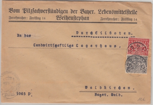 Bayern - 15+25 Pfg. Staatswappen Eilbiref Freising 2 - Waldkirchen 1918