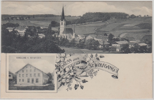 Bayern - St. Wolfgang Kramerladen Ortsansicht sw-Mehrbild-AK gelaufen 1906