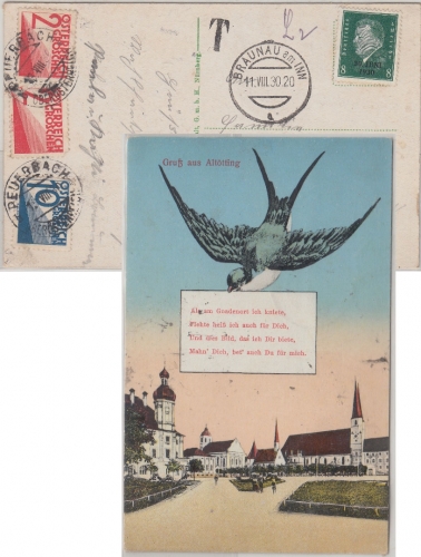 DR/Österreich - AK Altötting Postaufgabe Braunau n Peuerbach O.Ö. 1930 Nachporto