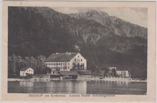 Bayern - Kochel Seehof Lorenz Huber Erholungsheim sw-AK gelaufen 1921