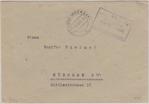All.Bes. - Murnau 9.10.45 Gebühr bezahlt/Tace percue RM Rpf Ra4 Brief n. München